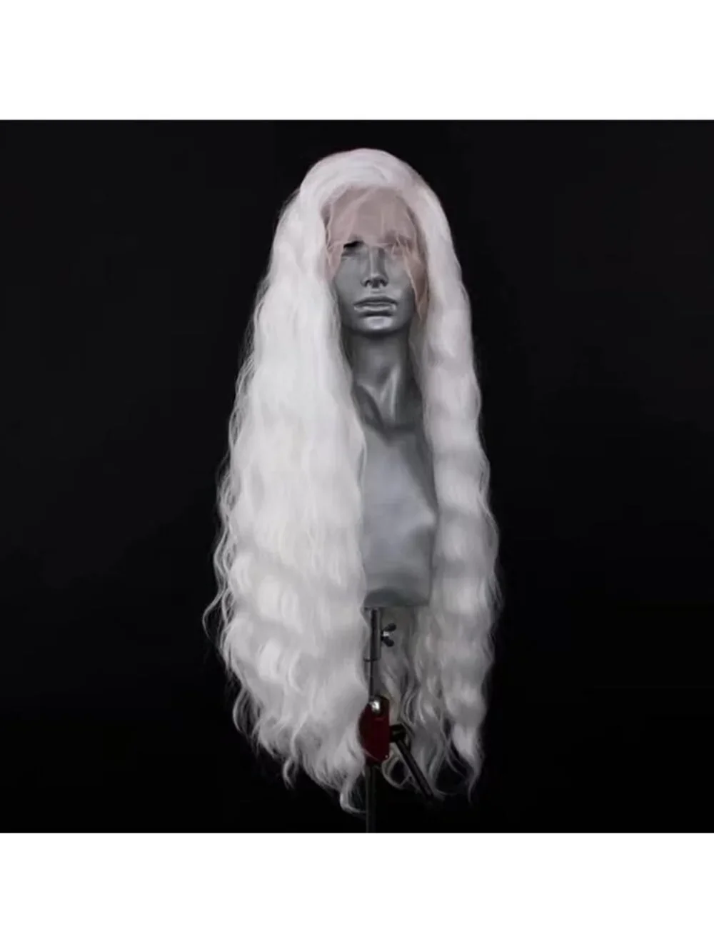 24-Inch Long Wavy White Synthetic Lace Front Wig - Heat Resistant, Pre-Plucked